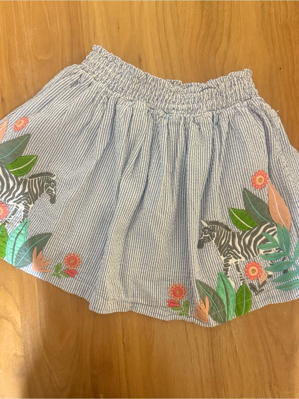Mini Boden Girls Blue Striped Embroidered Zebra Skirt